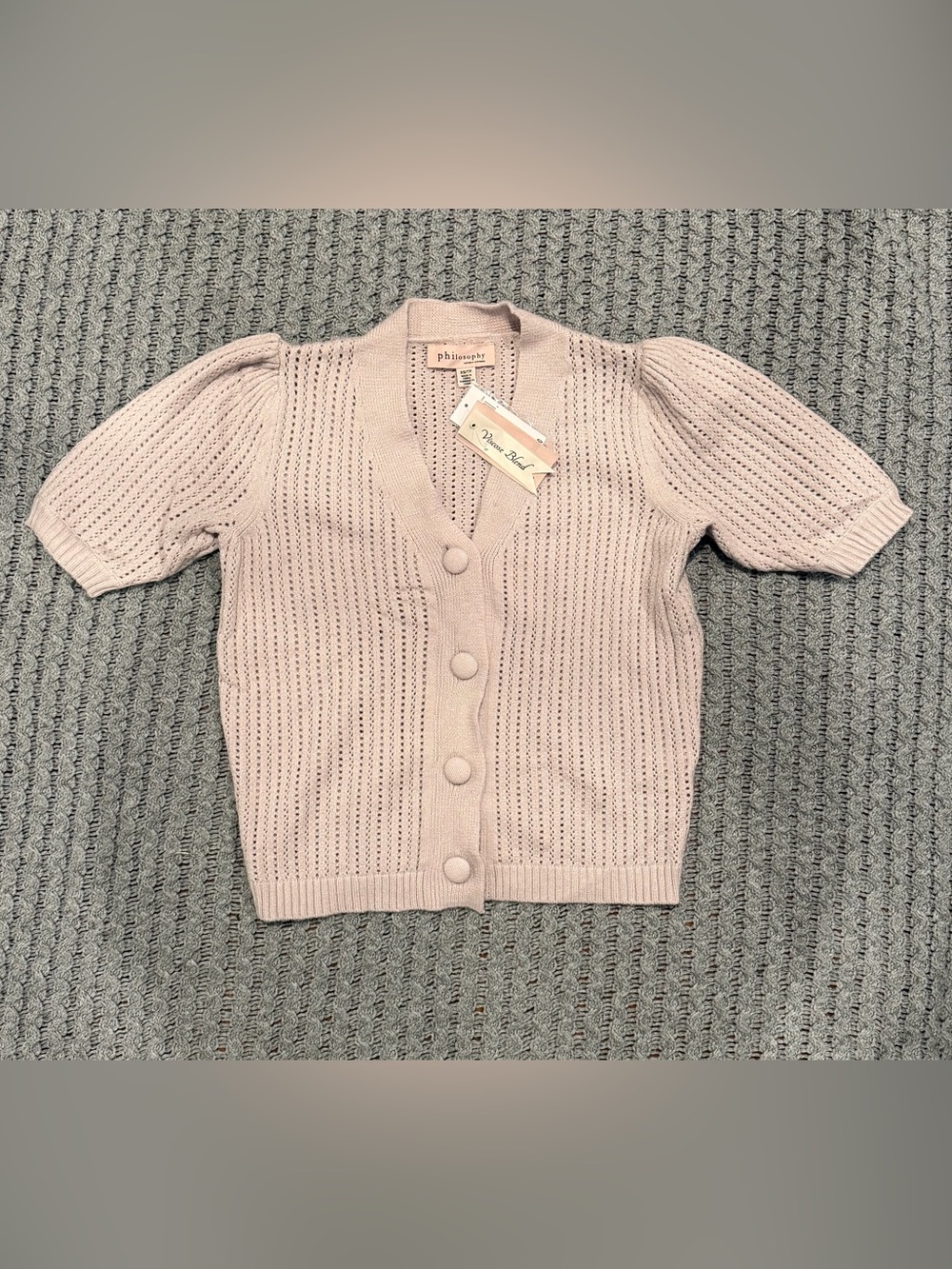 Philosophy Open-Knit Puff Sleeve Cardigan - Blush Pink